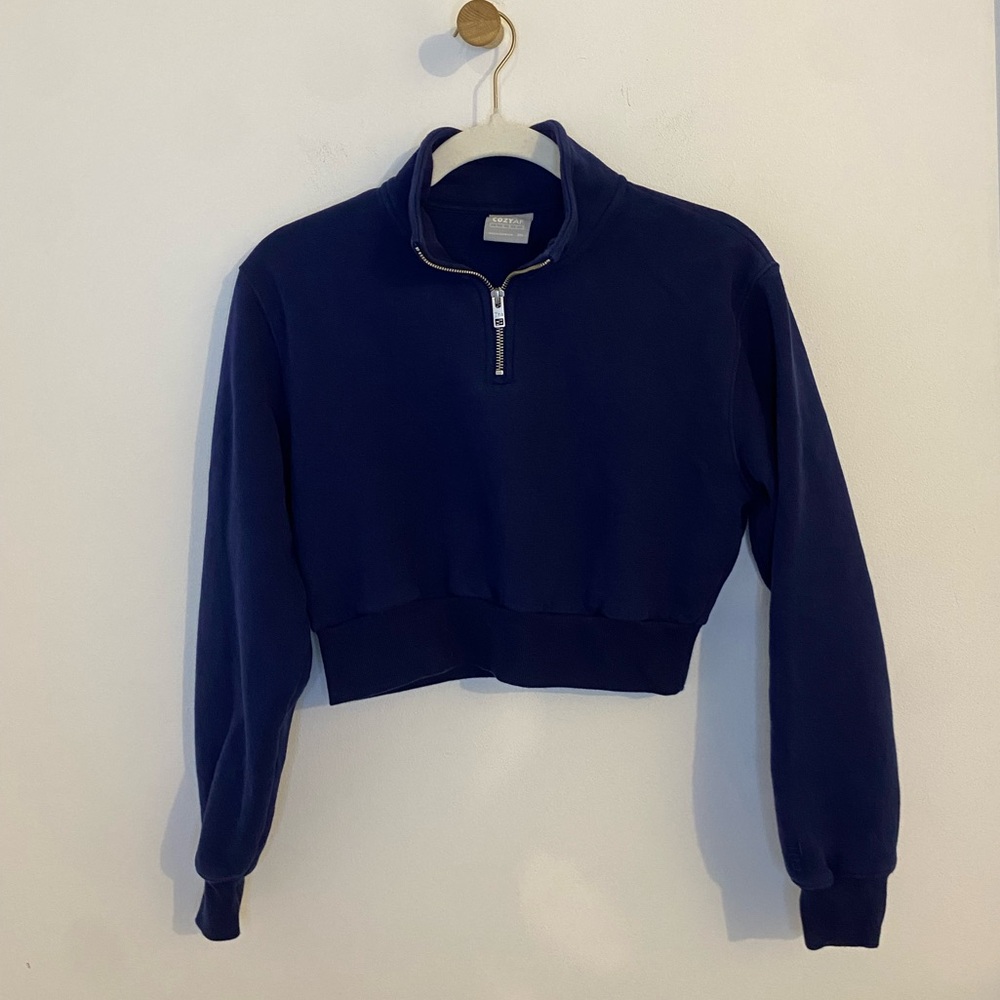 Aritzia Tna Cozy AF SET 1/4 Zip Pullover Sweatshirt & Sweatpants Navy - Picture 2 of 11